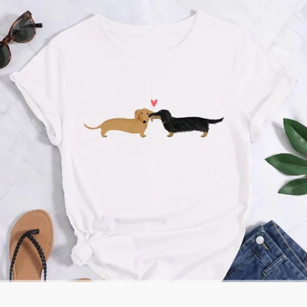 Animal Analysis Funny Cartoon Animal Parsing Dachshund Dog Print Short Sleeve Tshirt Unisex Round Neck Trend Summer Fashion Tops