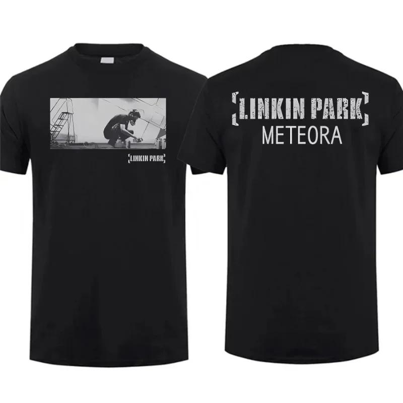 2024 Nostalgic Casual Men's T-Shirt Linkin Memory Fragments Mixed Into One Theory Park Print Oversized Hip Hop Tee S-3XL