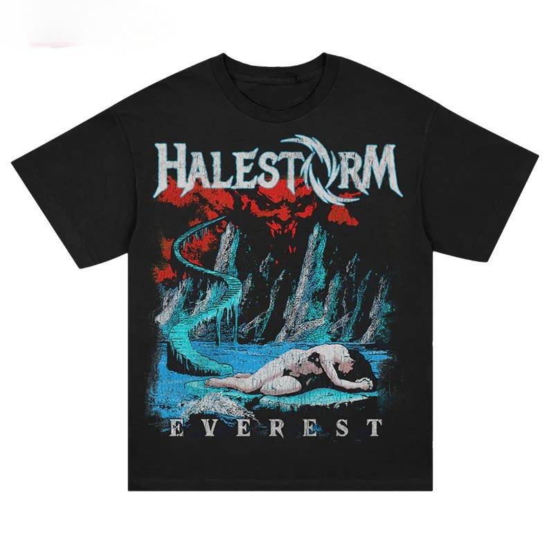 Halestorm Storm Band Hard Rock Punk American Vintage Streetwear Loose Cotton ShortSleeved Mens TShirt
