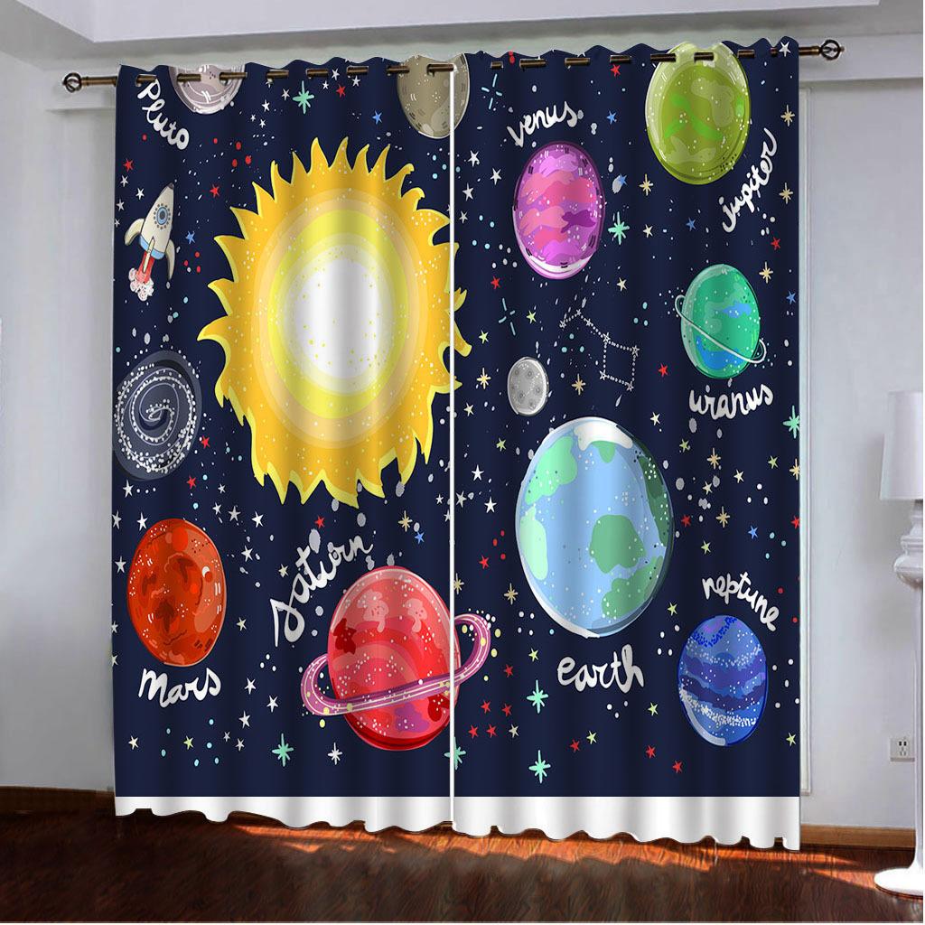Curtain Cartoon Little Planet 3D Digital Printing High Density Shading Size Can Be Determined