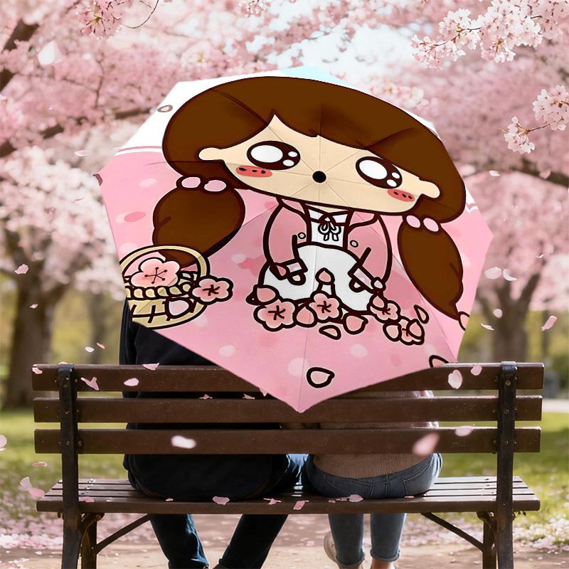1PC Chibi Sakura Umbrella-8-Rib Reinforced, Automatic Open, Lightweight & Durable, Cute Fashion Accessory for Outdoor-Y0394