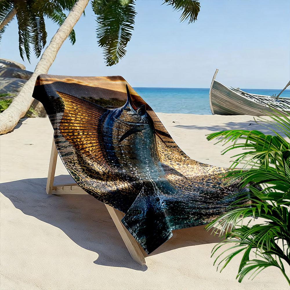 Jumping Marlin Sunset Scene Beach Towel Quick-drying for Travel Outdoor Sports Jogging Beach and Swimming
