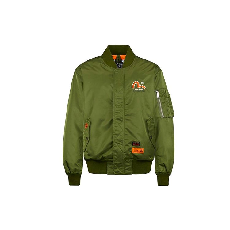Evisu Buddha Head Embroidered Fitted Versatile Pilot Logo Long Sleeve Jacket Men jackets Military-Green 2EAHTM0JK703XX