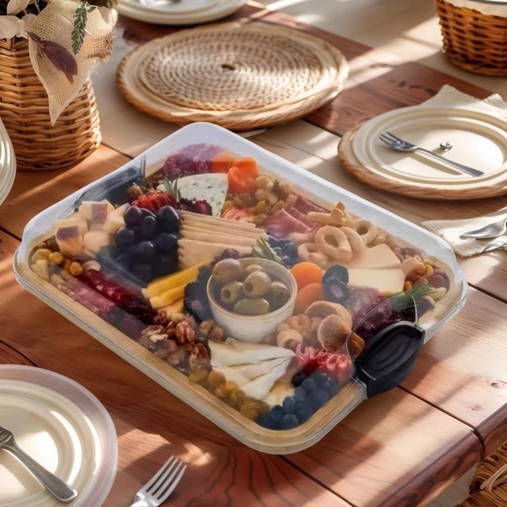 Transparent Acrylic Lid Cheese Tray Square Snack Service Trays Biscuit Snacks Platter  Holiday