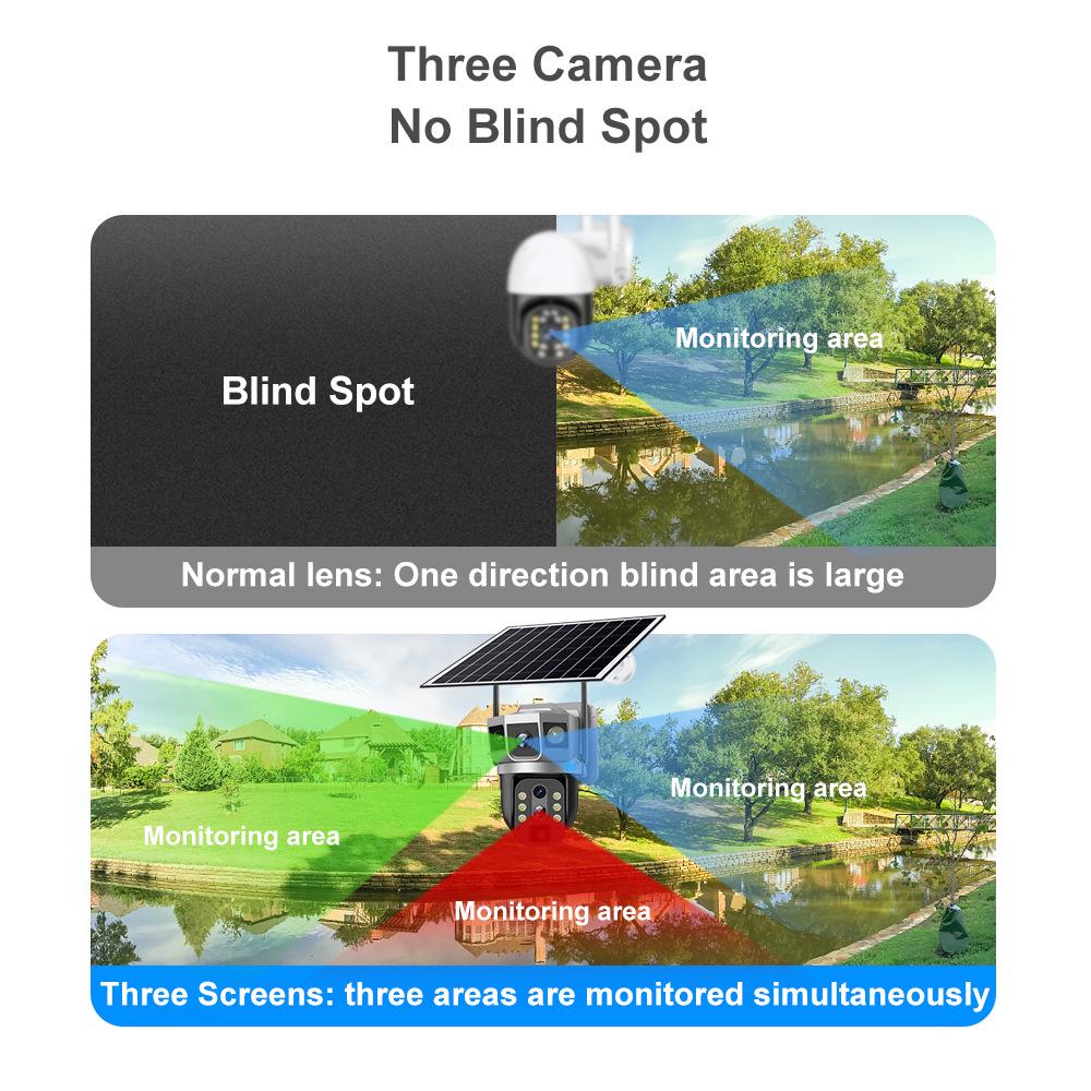 360° Solar Wireless Camera with 10x Zoom & Three-Screen Monitoring for Day/Night Full-Color Outdoor Use