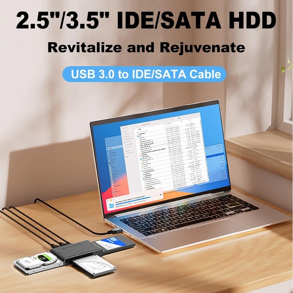 Адаптер-конвертер USB 3.0 в SATA IDE для жесткого диска, устройство чтения жесткого диска для 3,5 2,5-дюймового HDD/SSD CD DVD ROM CD-RW 3 в 1 USB IDE SATA адаптер