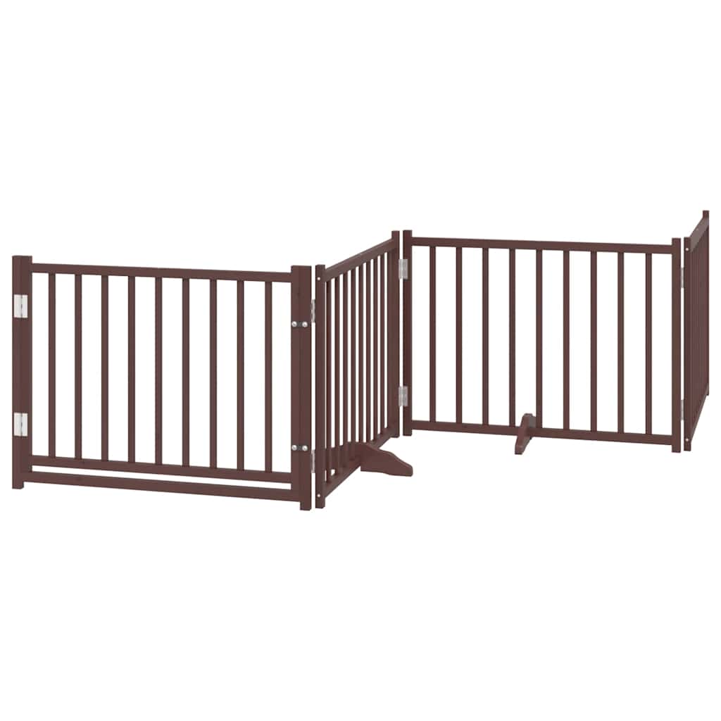 8 Piece Foldable Dog Gate with Door Brown 640 cm Poplar Wood