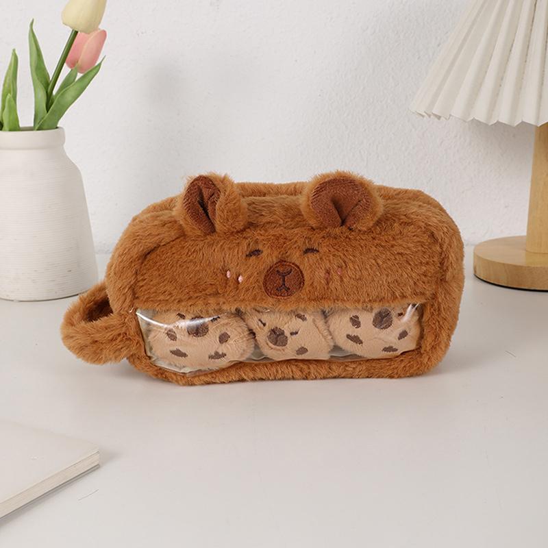 Милый кавайный большой емкости Capybara Pen Bag Смешной мультфильм мода Capybara плюшевый пенал для карандашей школьные принадлежности подарки на день рождения