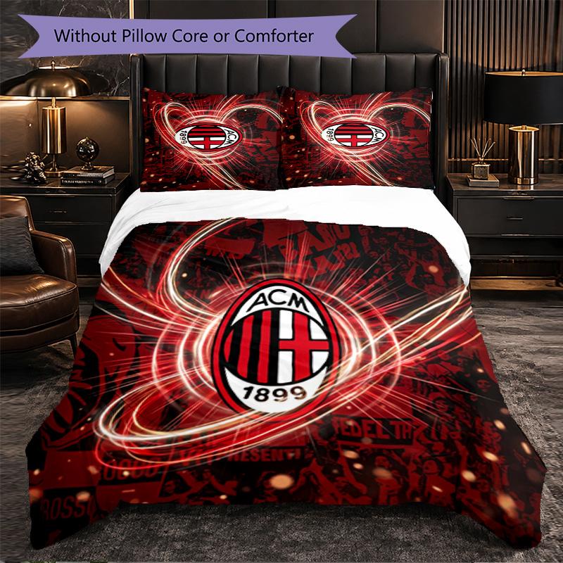 AC Milan Pattern 3 Pieces Bedding Set Soft Microfiber Duvet Cover with Pillow Cases for Bedroom