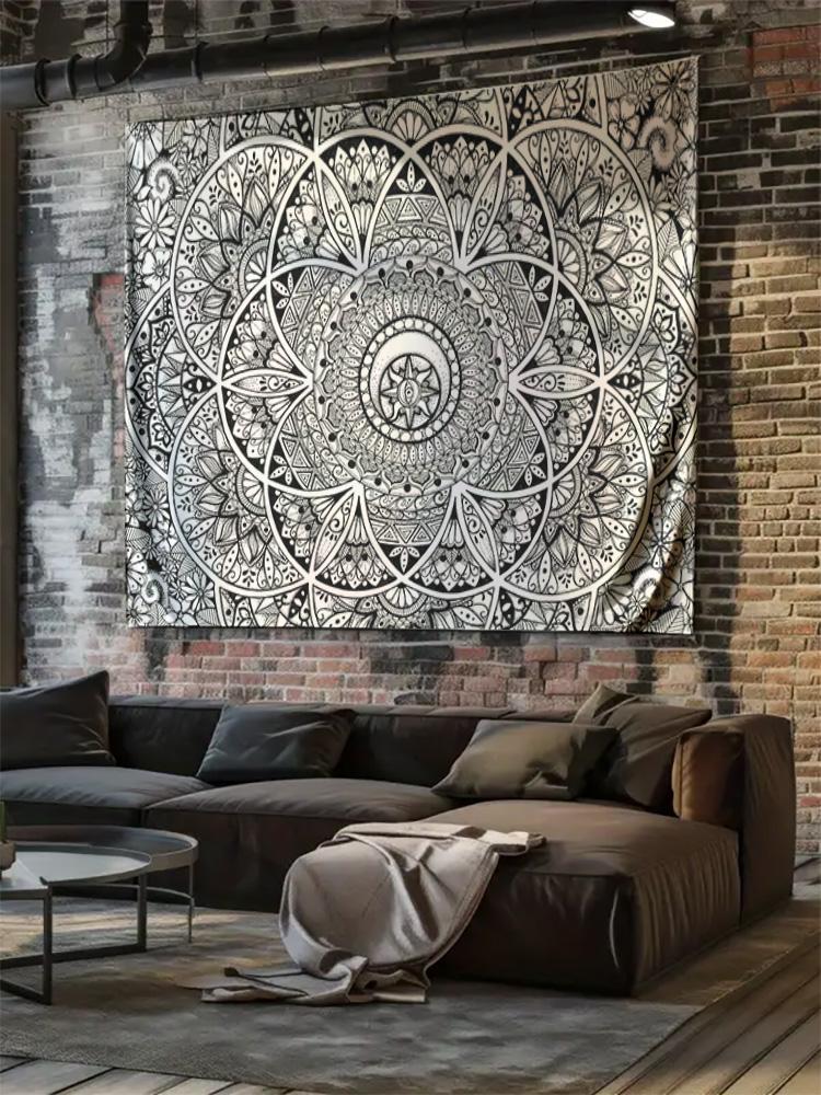 Black & White Mandala Tapestry, Bohemian Style Decor for Bedroom & Living Room Art