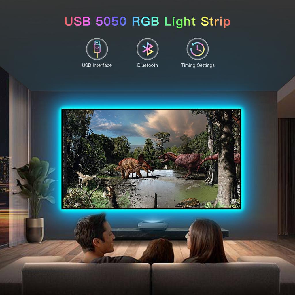 Bluetooth 5V USB светодиодная лента двухслойная медная печатная плата 5050 RGB 30 светодиодов/м гибкая диодная лента для телевизора, кухни, игровой комнаты, декора