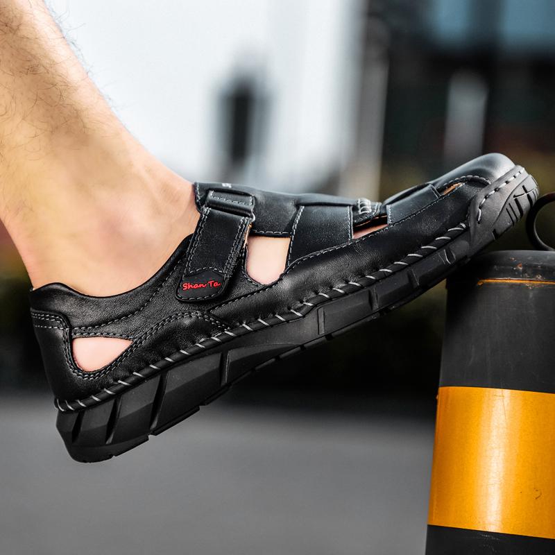 Мужские сандалии ручной работы, уличные сандалии, летние мужские сандалии из натуральной кожи в сетку в стиле ретро, повседневные пляжные сандалии