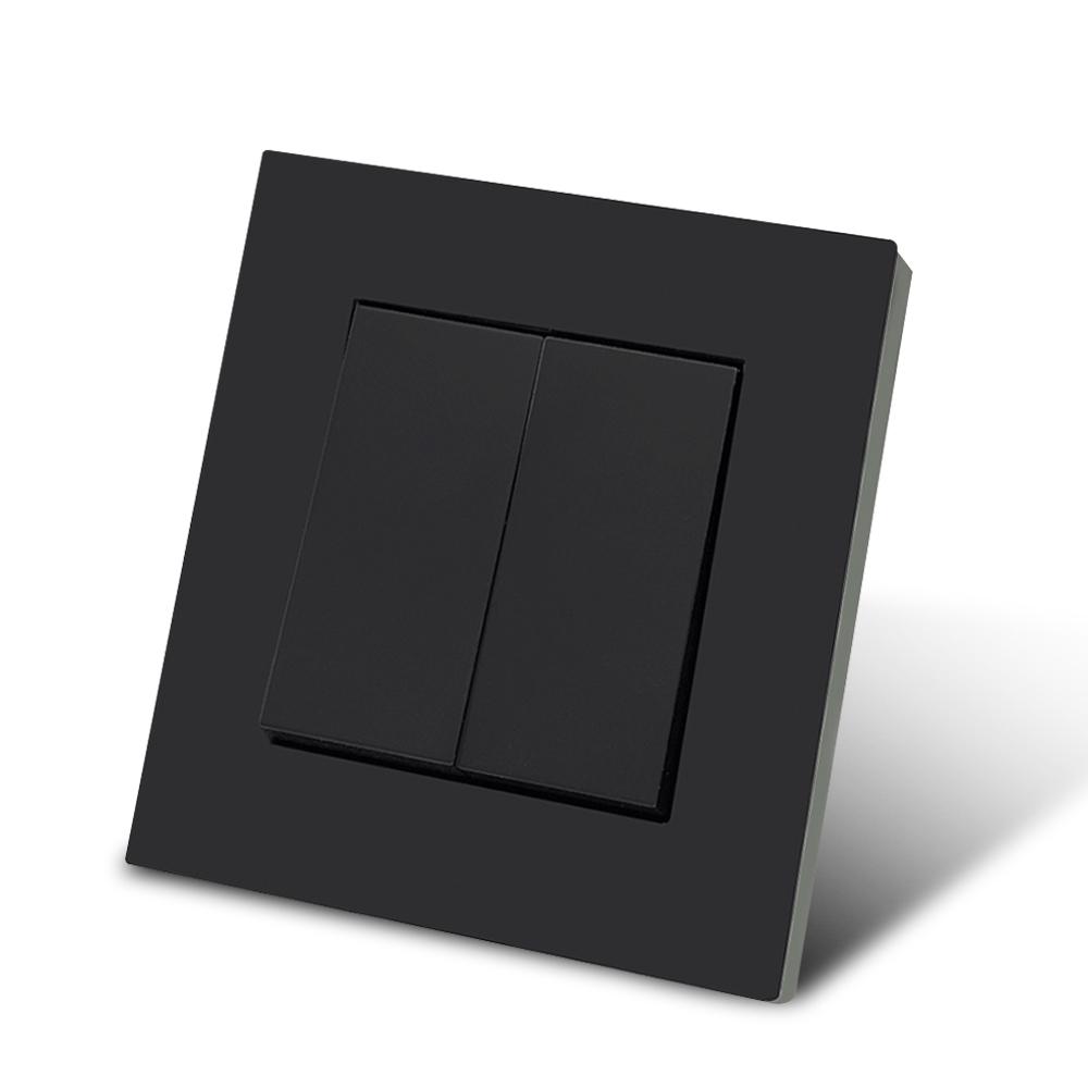 WESA Black Frosted Wall Rocker Switch Flame Retardant Plastic Panel Double Button 2 Gang 1 Way Light Wall Switch On And Off AC