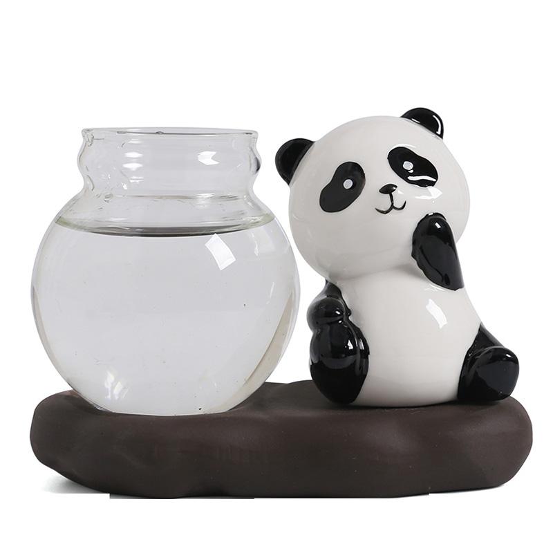 Мультфильм Панда Зеленая Роза Гидропонная Ваза Стеклянная Посуда Прозрачная Вода Питательные Свежие Цветы Цветочный Горшок Цветочная Посуда Настольное Украшение