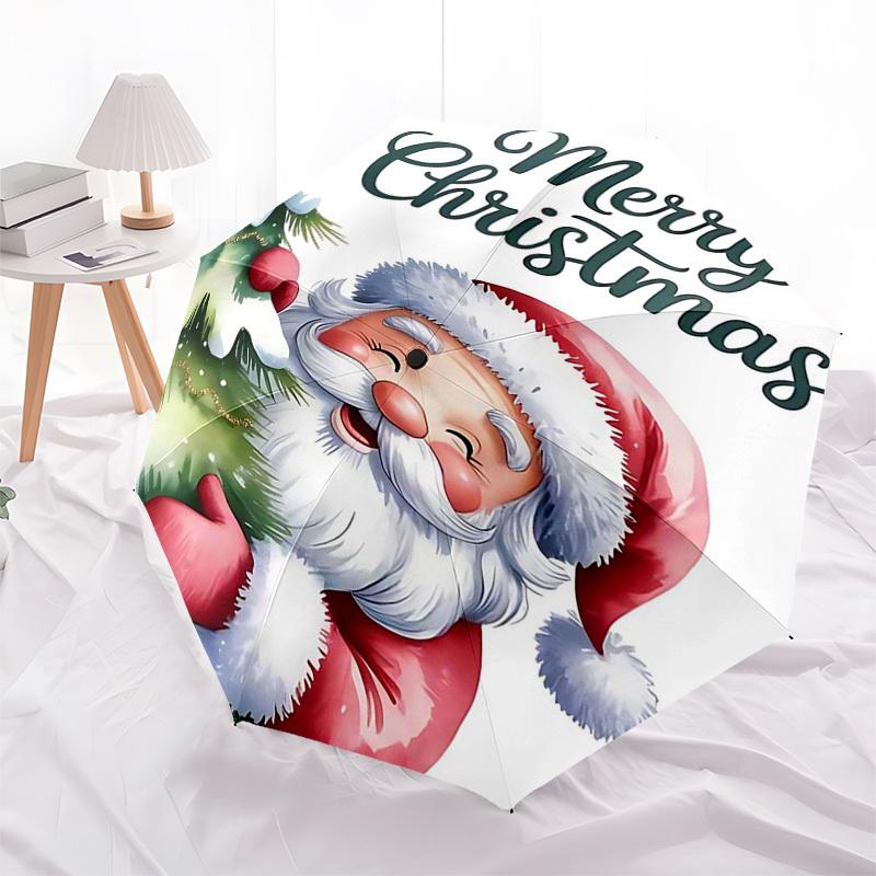 1pc Merry Christmas! Festive Santa Claus Design Automatic Folding Umbrella, Portable 3-Fold Design, 8-Bone Iron Frame Outdoor Umbrella, Perfect Gift f