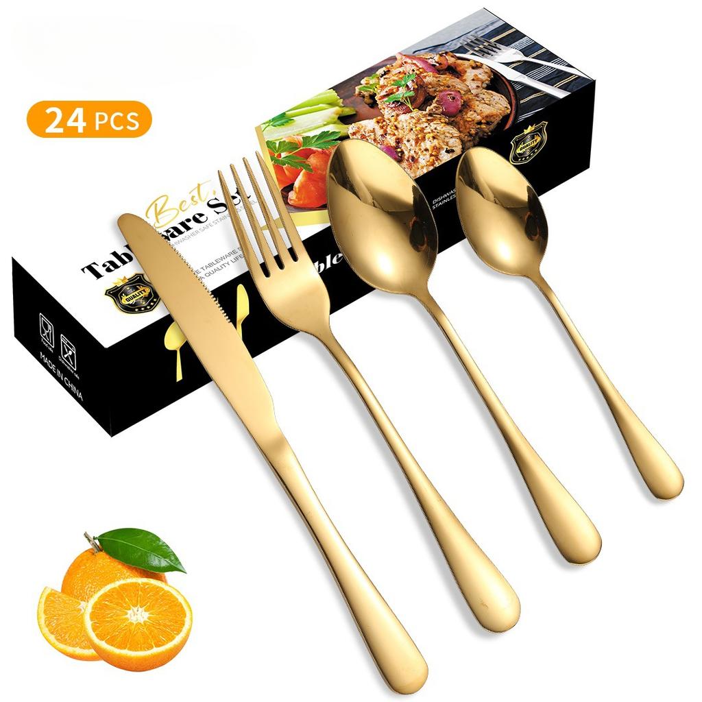 Stainless Steel Western Food Tableware Set Steak Knife, Fork and Spoon Spoon 24 Pieces Knife, Fork and Spoon Gift Set