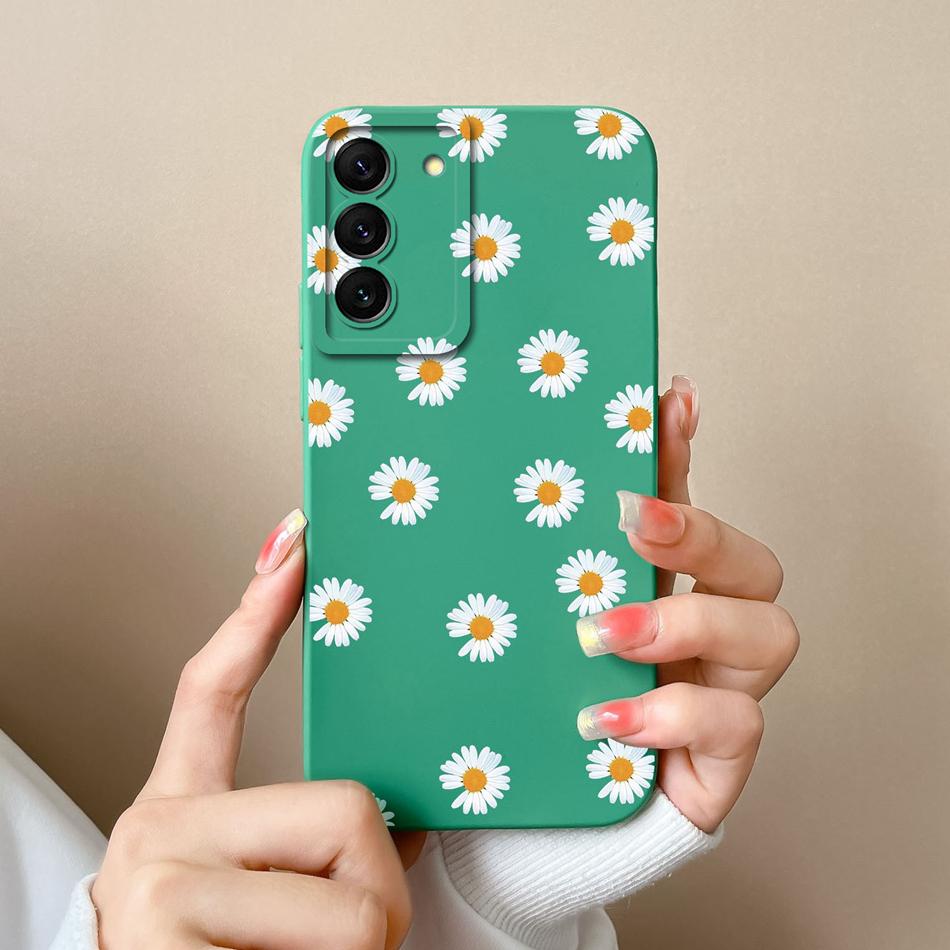 Case For Samsung S22 Ultra Plus Floral Liquid Silicone Camera Protection Back Cover For Galaxy S 22 S22Ultra S22+ Coque Bumper