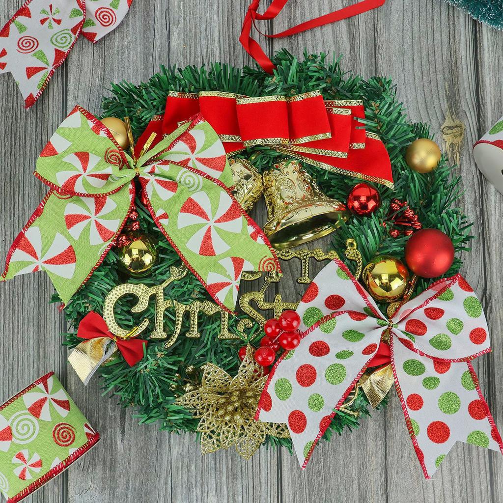 Проволочная рождественская лента, красная зеленая лента в горошек для рождественской елки, для украшения подарков, изготовления бантов, изготовления венков, праздничных рождественских украшений