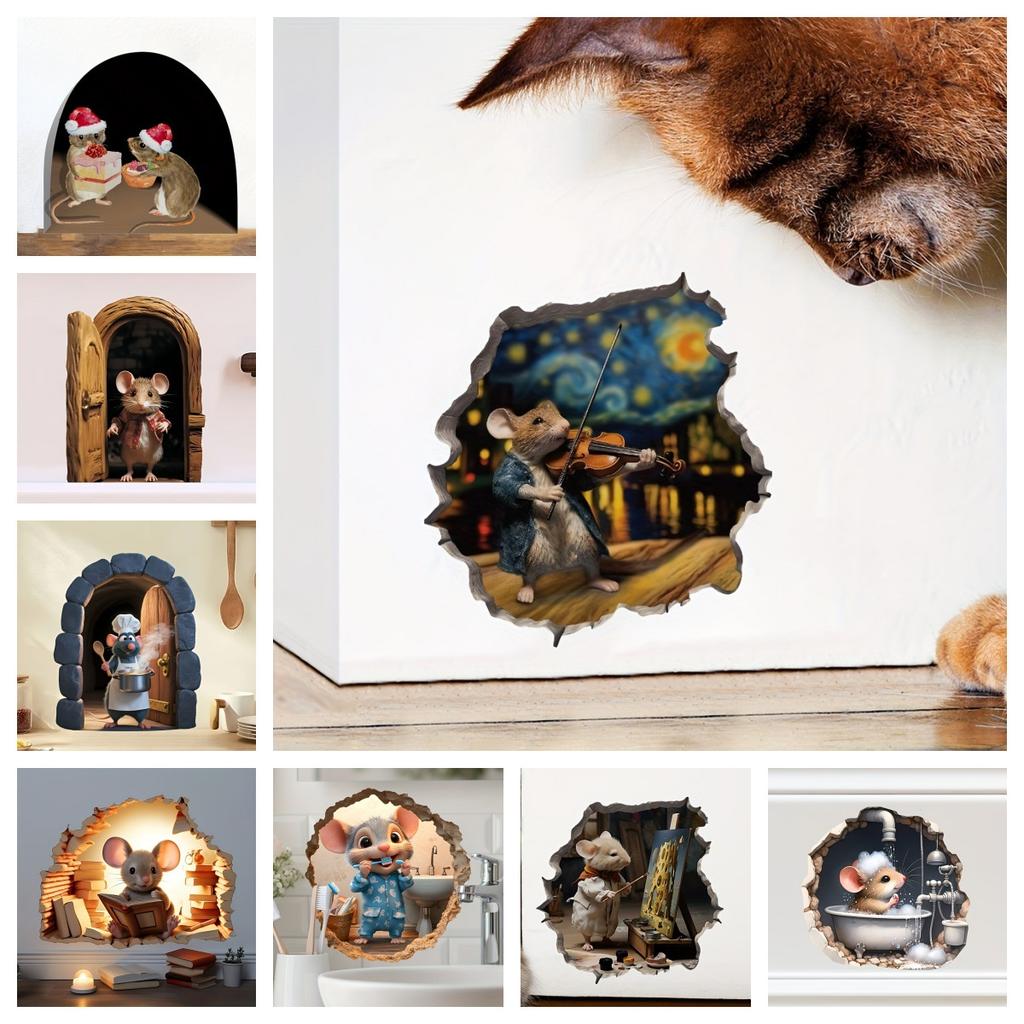 Christmas Cartoon Cute Little Mouse Hole Sticker DIY Living Room Entrance Wall Beautification Decorative Wall Sticker