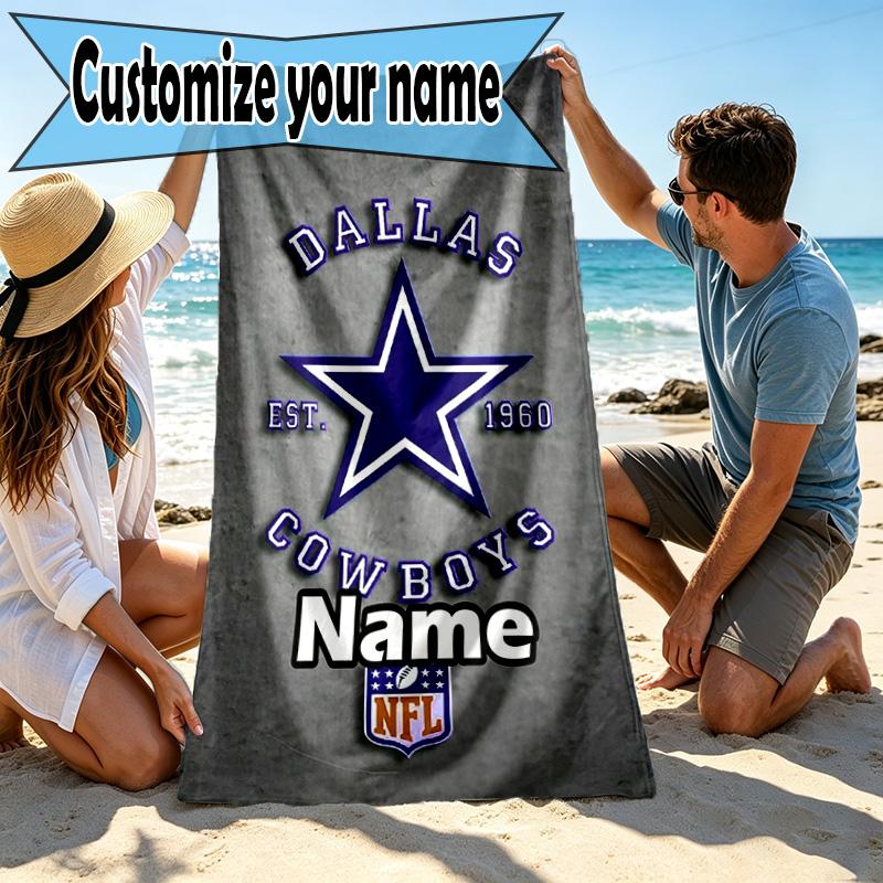 Custom Name Personalized Dallas Cowboys Print Beach Towel, for Trip Camping Beach Party Home Decor, Birthday Gift for Family & Friends