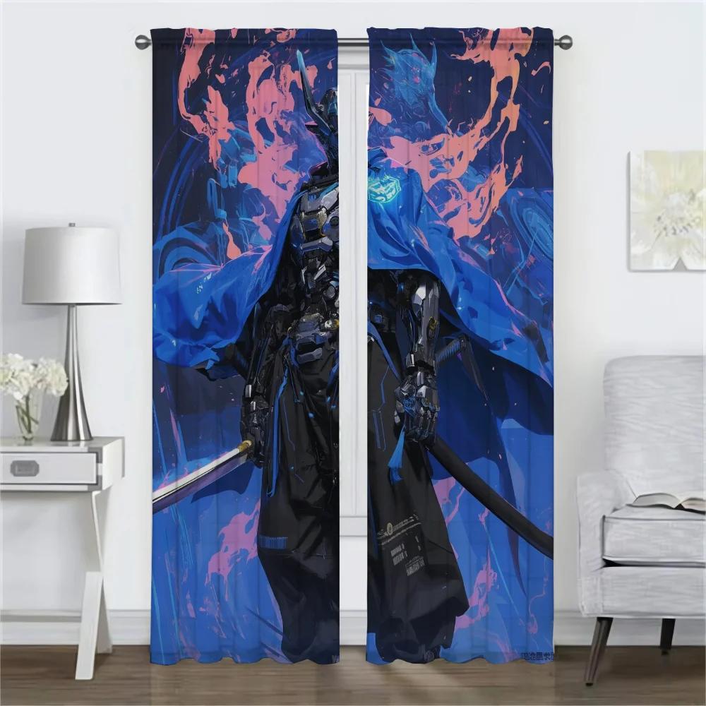 No Twin Ghost Flame Kitchen Curtains for Living Room Curtain Home Interior Curtains 2 Pieces Shades Tulle for Bedroom Partition