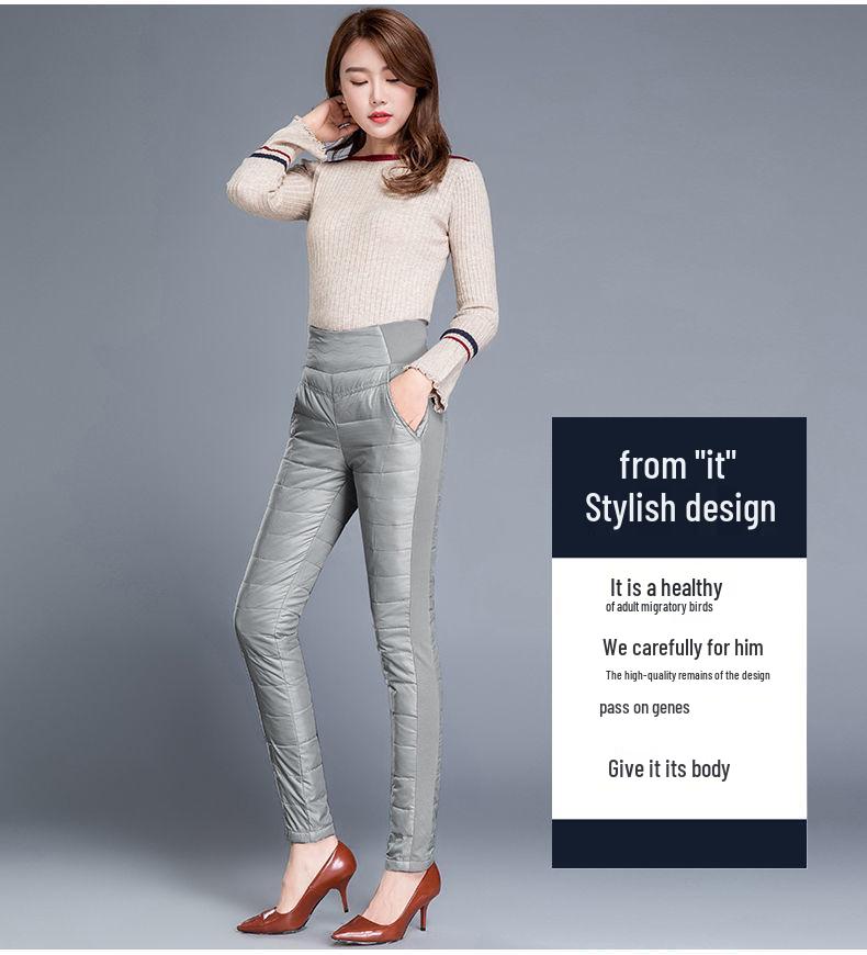 Женские утепленные пуховые брюки с высокой посадкой - Приталенный крой, Большой размер, На флисовой подкладке, Теплая зимняя одежда для женщин среднего и пожилого возраста
