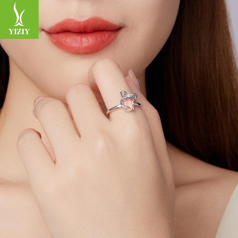 Pink Bow Open Ring For Girlfriend, Sweet And Romantic S925 Sterling Silver Ring Jewelry.