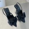 SummerWomen Slingback Sandals Heeled Shoes Fashion Bow-knot Pointed Toe Slip On Ladies Elegant Dress Pumps Shoes Sandals