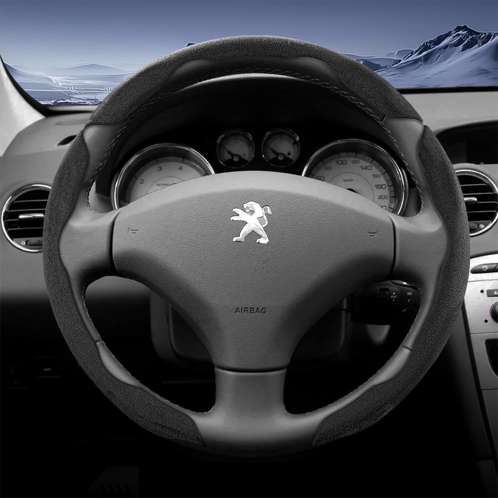 vcxja9 Suitable for Peugeot Sports Suede Steering Wheel Cover with Split Snap-On Anti-Slip Design for Models Such as 208 E-208, 2008 E-2008, 3008