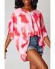 Red Plus Size Tie-dye Print 3/4 Sleeve Tunic Top