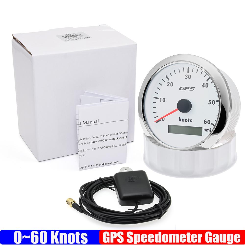 30Knots 60Knots 85mm GPS Speedometer Gauge with Antenna 7 Color Light Speed Meter Odometer Boat Yacht Waterproof 12V24V Custom
