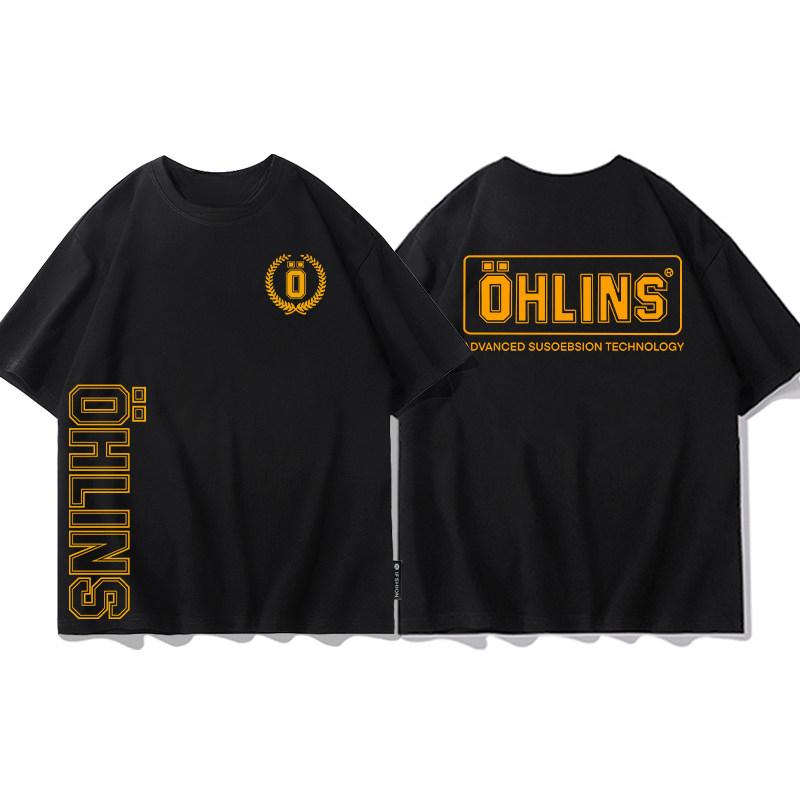Top Ohlins Black Tshirt Collection Motorcycle Shock Absorber Print Short Sleeve Tshirt 2026 New Summer Racing Fan Clothes