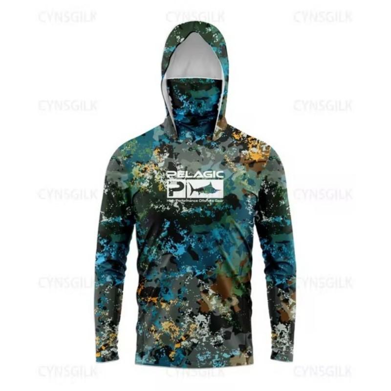 Mens Long Sleeve Hooded Fishing Shirt UPF 50 UV Protection Quick Dry Breathable Outdoor Performance Top