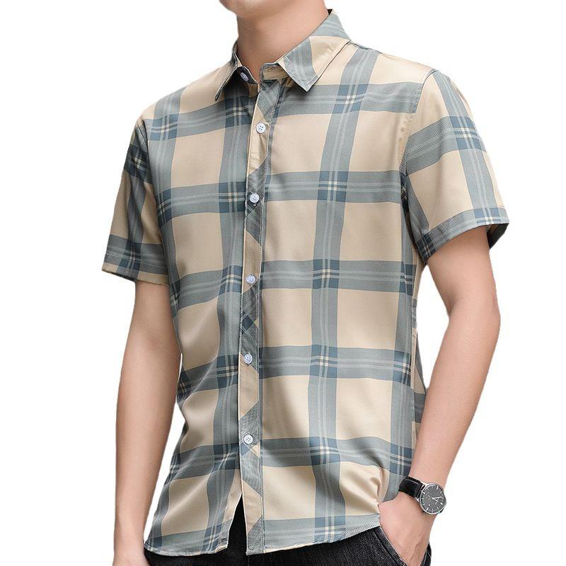Мужская рубашка с короткими рукавами, новая летняя повседневная рубашка в клетку, тонкая трендовая красивая рубашка с карманами