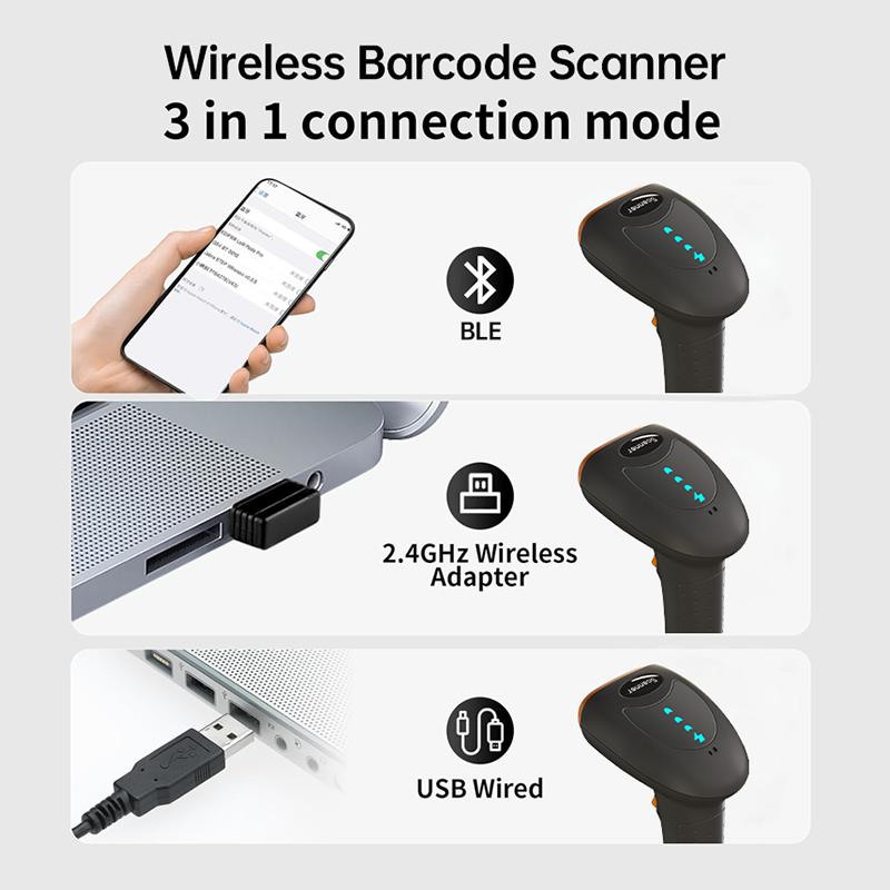 Беспроводной 2D сканер штрих-кодов Bluetooth USB 2.4G Читатель QR-кодов Ручной сканер штрих-кодов