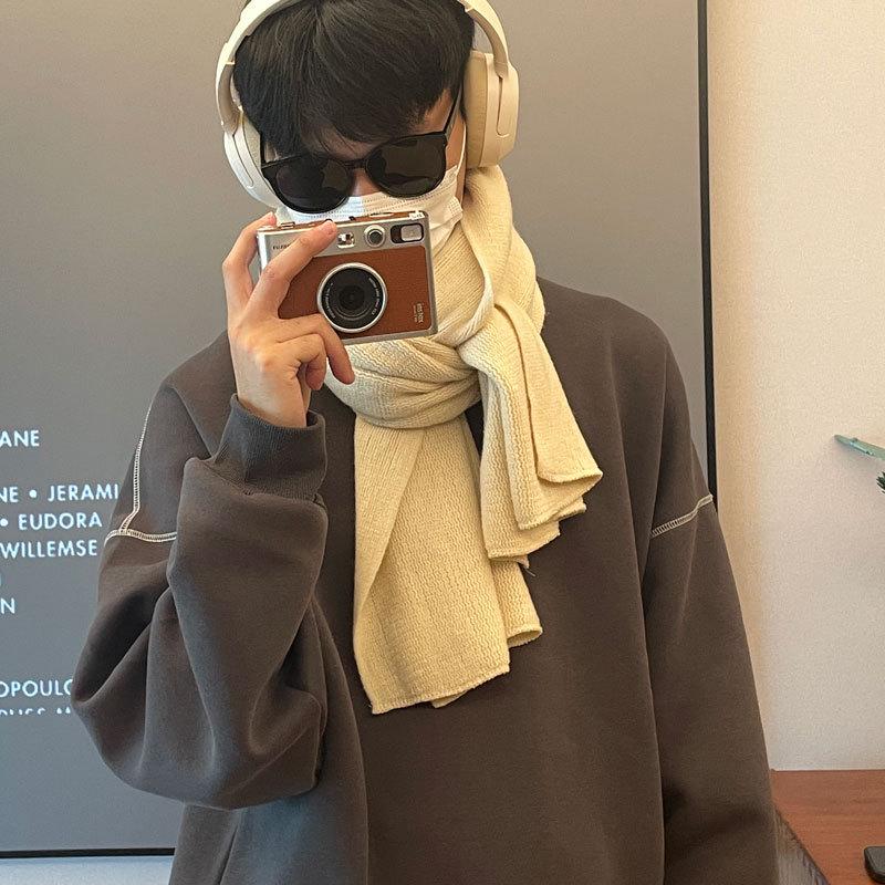 Japanese Style Wool Knitted Scarf: Soft and Warm Solid Color Neck Warmer for Couples – Perfect for Autumn and Winter
