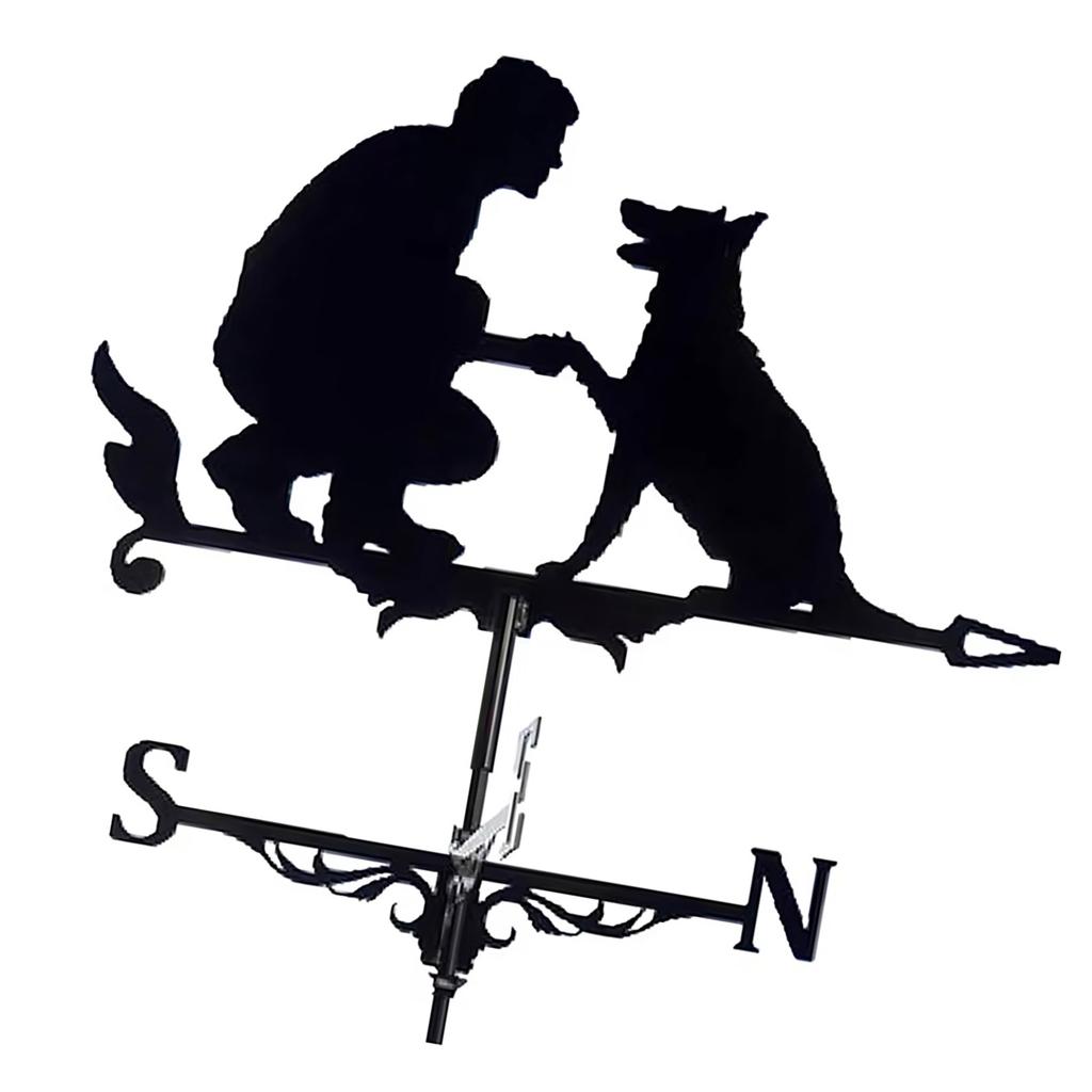 Metal Weather Vane Ornaments Suitable for Gardens Roofs Man and Dog Designs Iron Construction Wind Direction Indicators