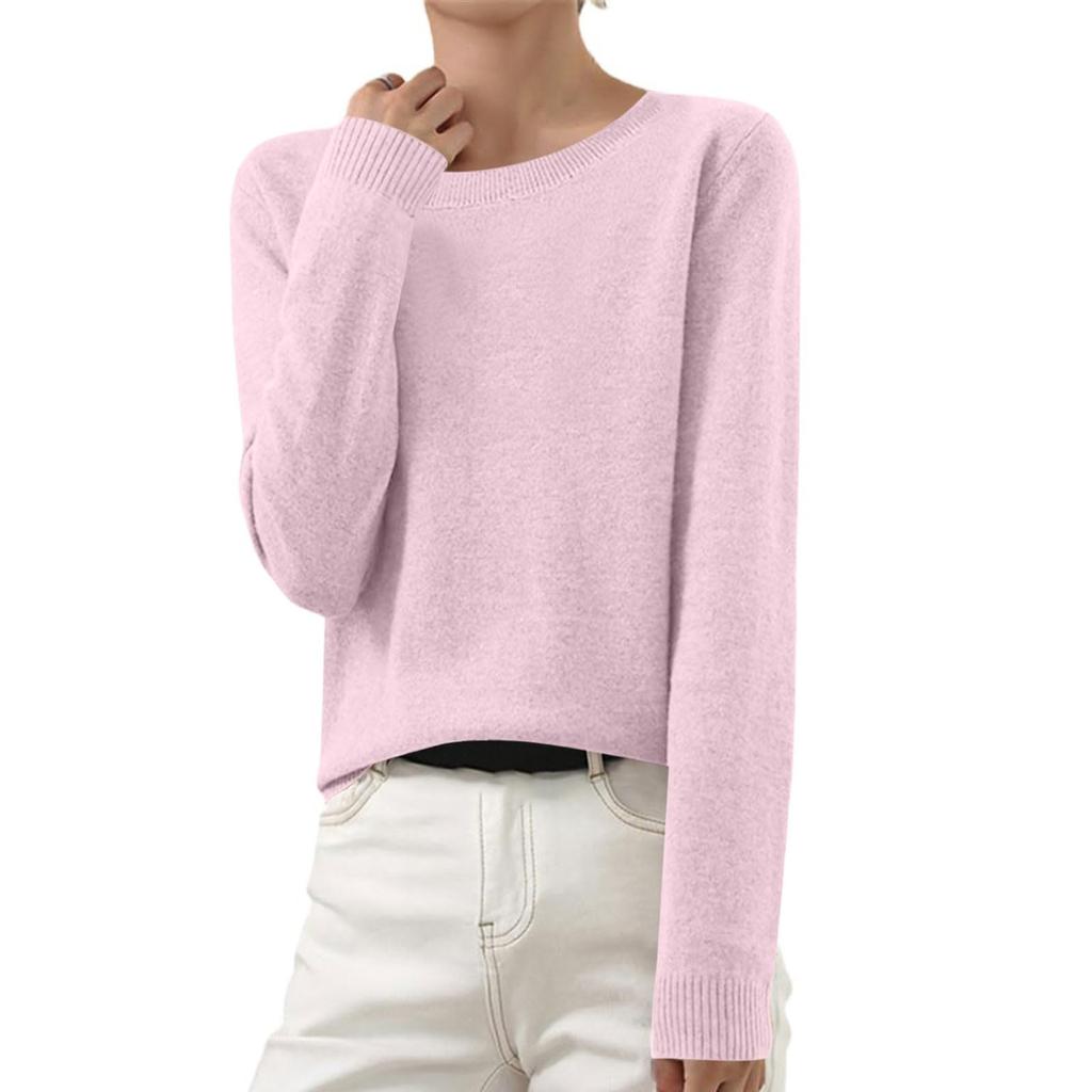 Women's Autumn And Winter Fashion Long-sleeved Basic Crew-neck Loose Pullover Sweater Top