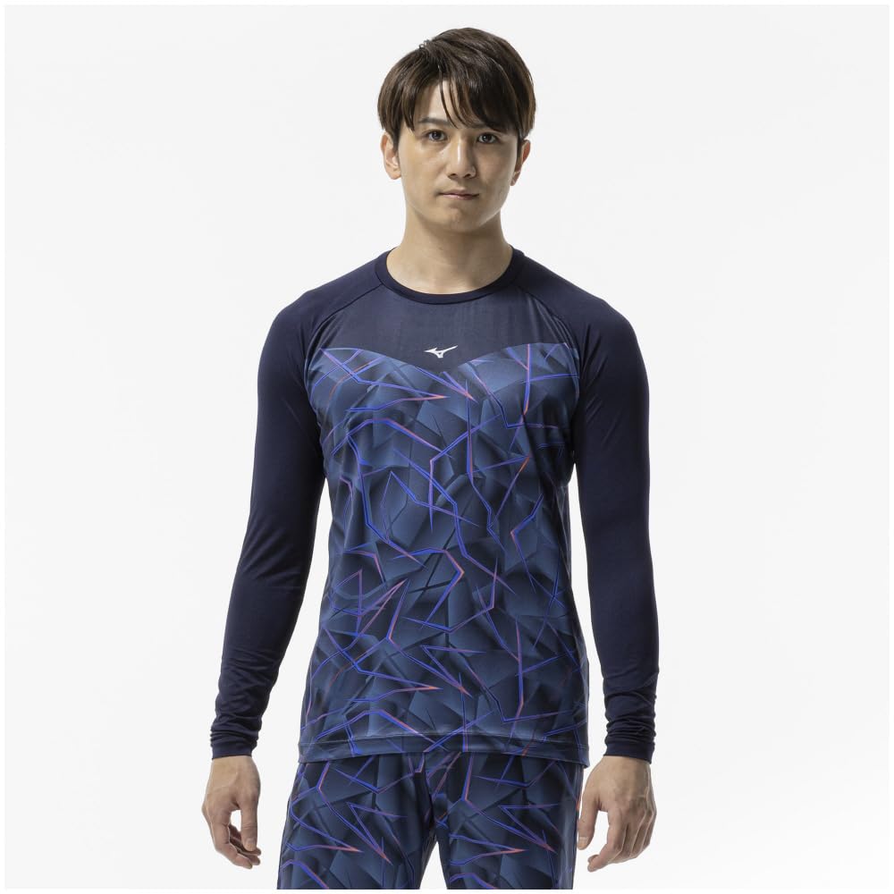 MIZUNO Global Elite Graphic Undershirt Long 12JADP88 XO Size Navy Baseball/Softball (Low Neck, Sleeve)