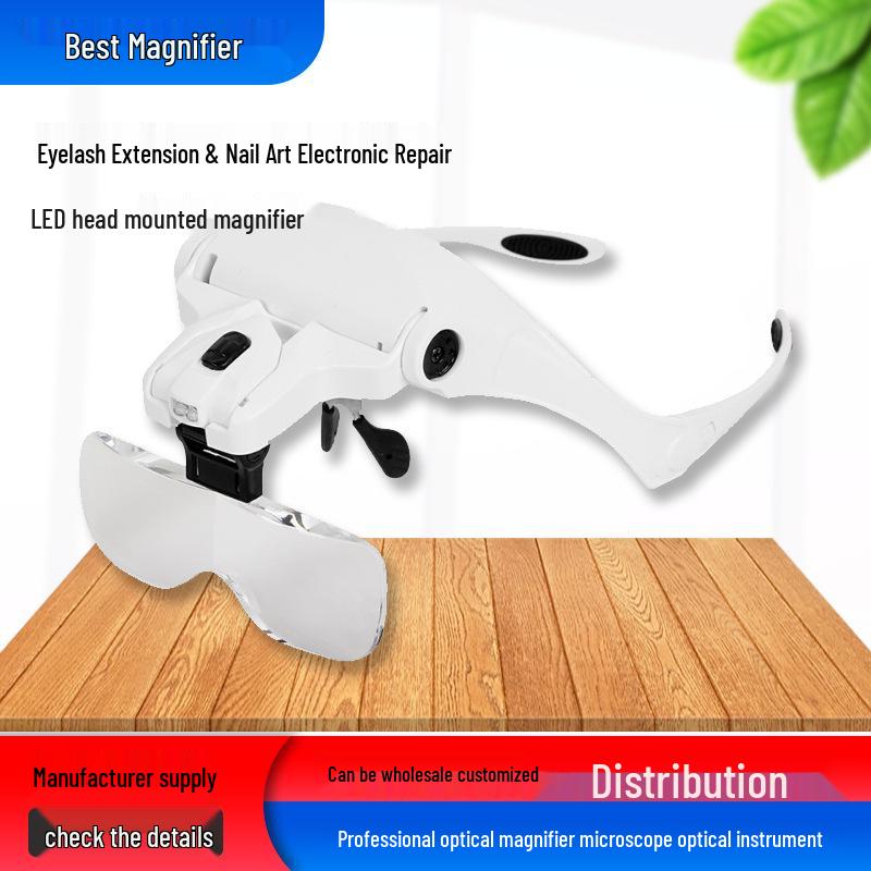 LED Head-Mounted Magnifying Glass for Circuit Board Repair, Eyelash Extension, and Nail Art