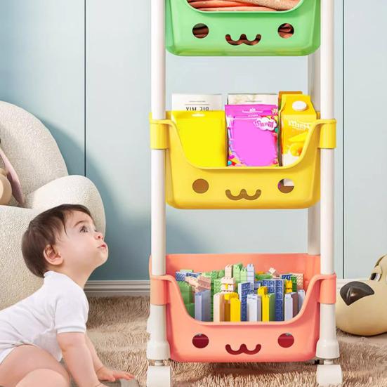 Четырехъярусная тележка для хранения с колесами на 360 градусов. Прочная конструкция. Прочная несущая нагрузка. Тележка для хранения игрушек. Книжная полка. Стеллаж для закусок.