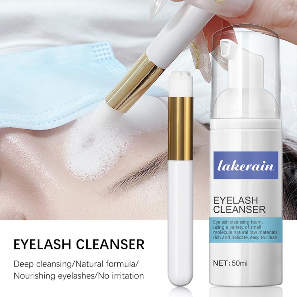 Lakerain Eyelash Wash Cleanser Shampoo 50ml Eyelashes Eyebrow Foaming Cleanser for Extensions &