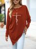 Women's Oversize Long-Sleeve Spring/Fall Asymmetrical Hem T-Shirt