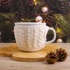 Modern Style 12oz Christmas White Ceramic Mug Set with Cream Cozy Sleeve & Tree-Shaped Tea Infuser for Coffee Tea Milk
