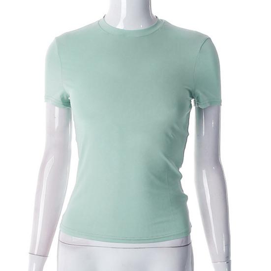 Women Tee Shirt Round Neck Short Sleeve Pullover Tops Slim Fit Solid Color T-shirt Streetwear