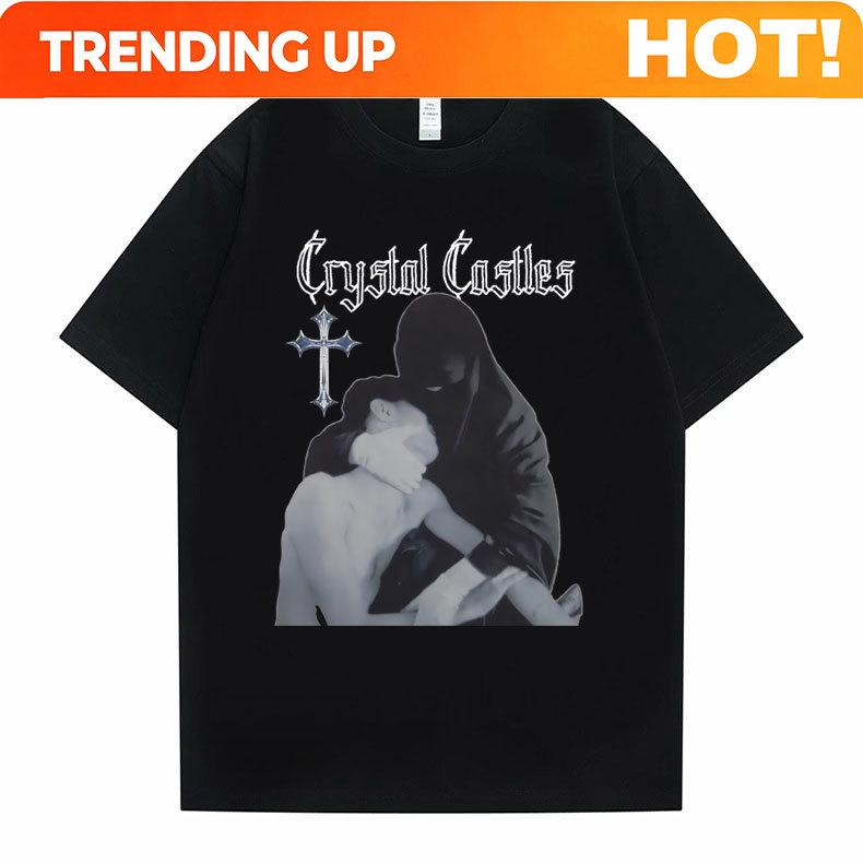 Индивидуальная печать Графические футболки Crystal Castles Унисекс Унисекс Готика Рок Оверсайз Футболки с коротким рукавом Мужские Хип-Хоп Повседневные V