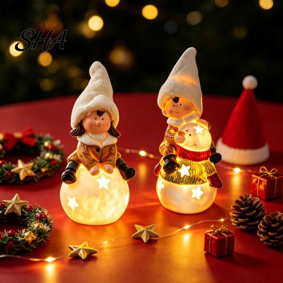 Glowing Tabletop Decorations Christmas Luminous Ornament, Durable Resin with Warm LED Light Design, Entryway Decor Add Holiday Festive Atmosphere