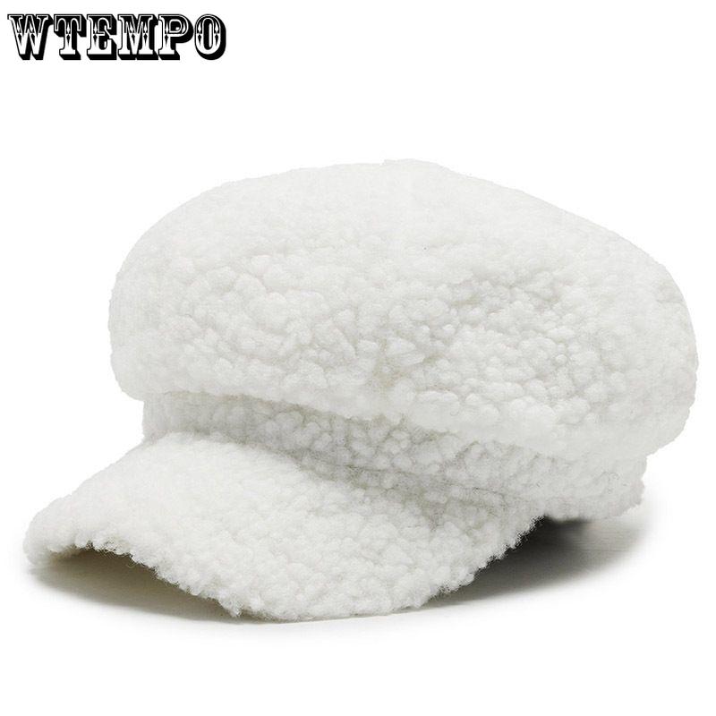 Women's Lamb Wool Berets Autumn and Winter Fashion All-match Hat Painter Octagonal Cap