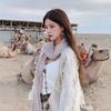 Beige Retro Literary Scarf Women's Spring and Autumn Travel Shawl Wasteland Style Vintage Silk Shawl Fashion Trend