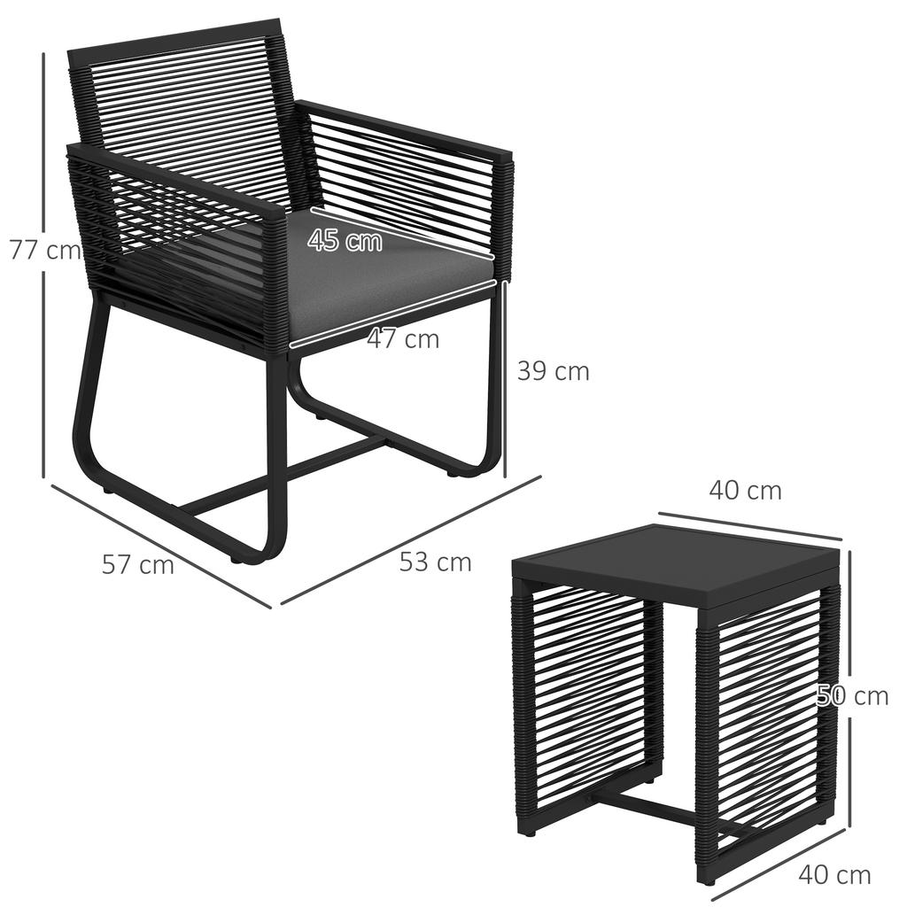 3 Piece Bistro Set Balcony Set Terrace Set Weather Resistant Modern Design 53 Cm X 57 Cm X 77 Cm Black And Gray